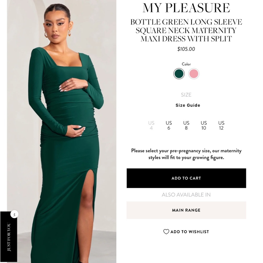 Club L London
BOTTLE GREEN LONG SLEEVE SQUARE NECK MATERNITY MAXI DRESS W SPLIT
